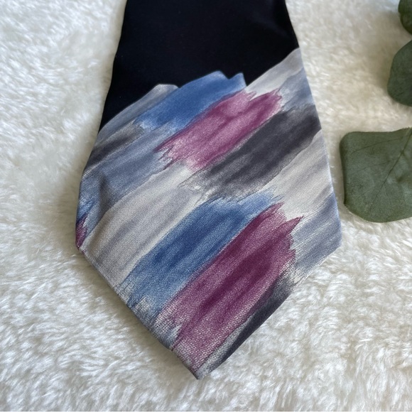 Zylos by George Machado Watercolor and Geometric Print Tie - Picture 4 of 9